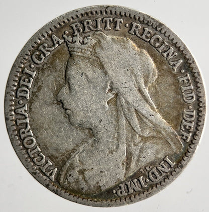 1900 Veiled Head Victoria Threepence Silver Coin | Collectable Grade | a4034