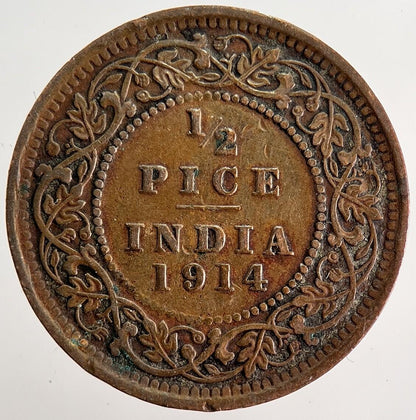 1914 India 1/2 Half Pice Coin | Fine Collectable Grade