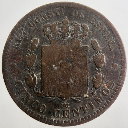 1879 Spain Cinco 5 Centimos Cents Coin | Fair Grade | a7716