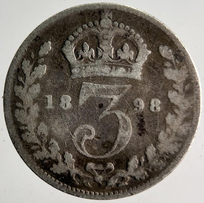 1898 Veiled Head Victoria Threepence Silver Coin | Collectable Grade | a4029