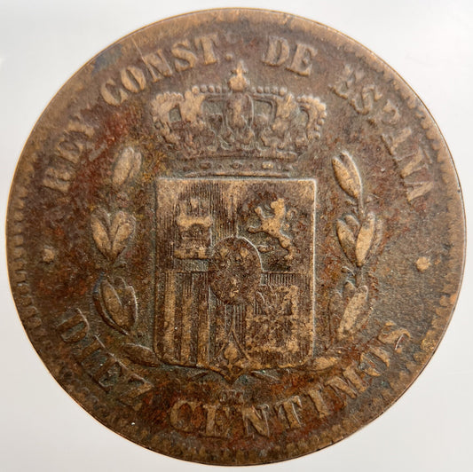 1878 Spain Diez 10 Centimos Coin | Collectable Grade