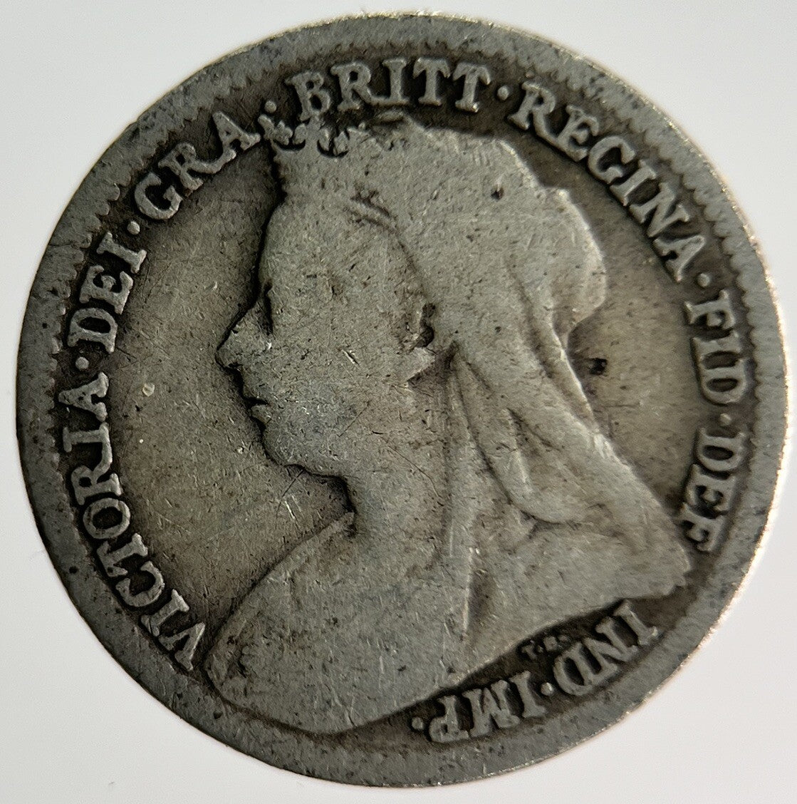 1900 Veiled Head Victoria Threepence Silver Coin | Fair Grade | a4001