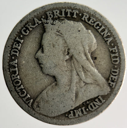 1900 Veiled Head Victoria Threepence Silver Coin | Fair Grade | a4001
