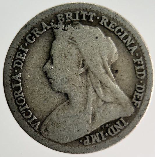 1900 Veiled Head Victoria Threepence Silver Coin | Fair Grade | a4001