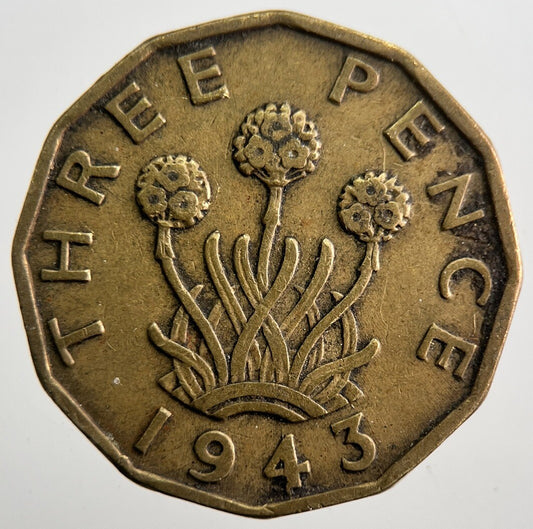 1943 British Brass Threepence Coin | Fine Collectable Grade | a7352