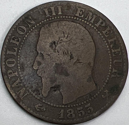1855 France 5 Centimes Coin | Worn Grade