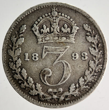 1893 Veiled Head Victoria Threepence Silver Coin | Collectable Grade | a4025