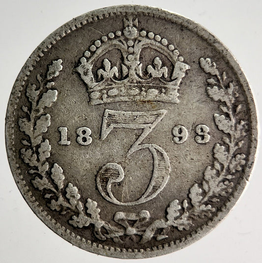1893 Veiled Head Victoria Threepence Silver Coin | Collectable Grade | a4025