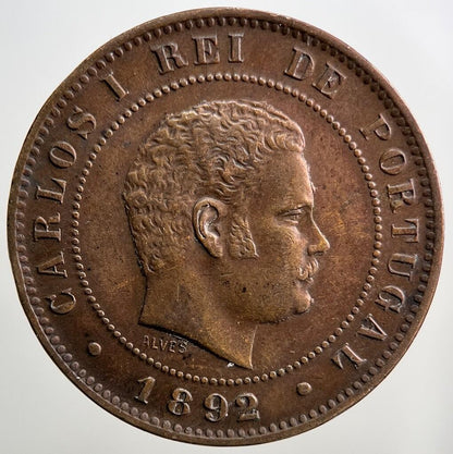 1892 Portugal 10 Reis Coin | Fine Collectable Grade