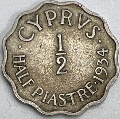 1934 Half 1/2 Piastre Cyprus Coin | Fine Collectable Grade