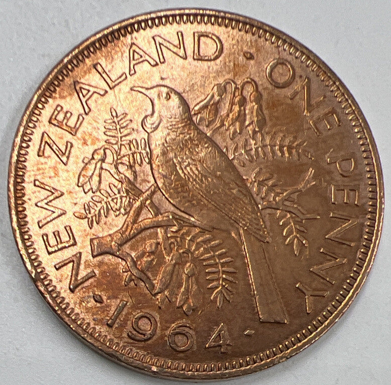1964 One Penny | New Zealand Copper Coin | Fine Grade | a406