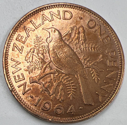 1964 One Penny | New Zealand Copper Coin | Fine Grade | a406