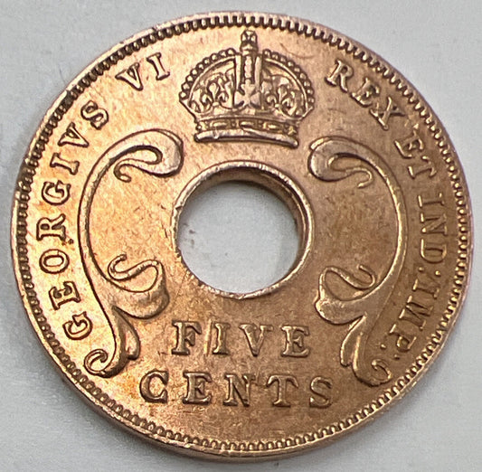 1942 5 Cents | East Africa Copper Coin | George IV |Extra Fine Grade | a404