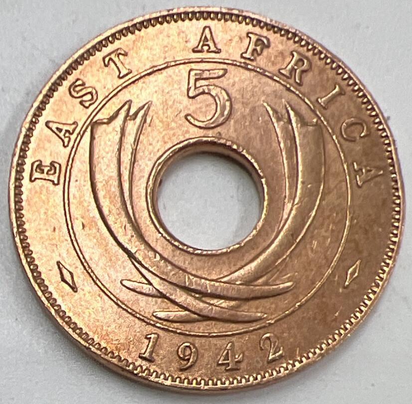 1942 5 Cents | East Africa Copper Coin | George IV |Extra Fine Grade | a404