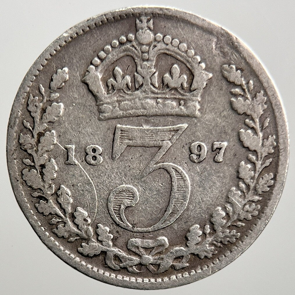 1897 Veiled Head Victoria Threepence Silver Coin | Collectable Grade | a2730