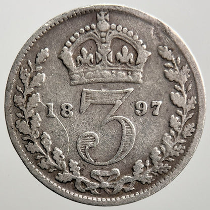 1897 Veiled Head Victoria Threepence Silver Coin | Collectable Grade | a2730