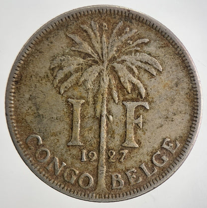 1927 Belgium Congo 1 Franc Coin | Fine Collectable Grade | a8137