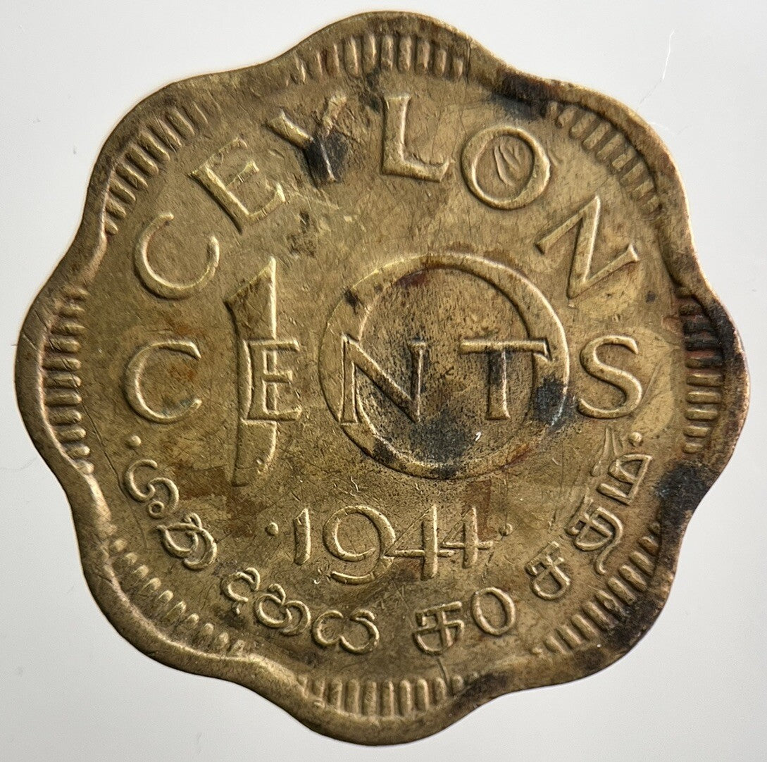 1944 India Ceylon 10 Cents Coin | Fine Collectable Grade | a3348