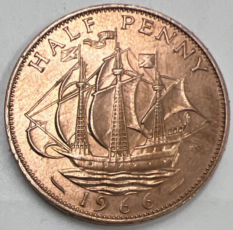 1966 Half Penny | British Copper Coin | Elizabeth II | Extra Fine Grade | a402