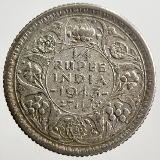 1943 India 1/4 Quarter Rupee Silver Coin | Collectable Grade | a7671