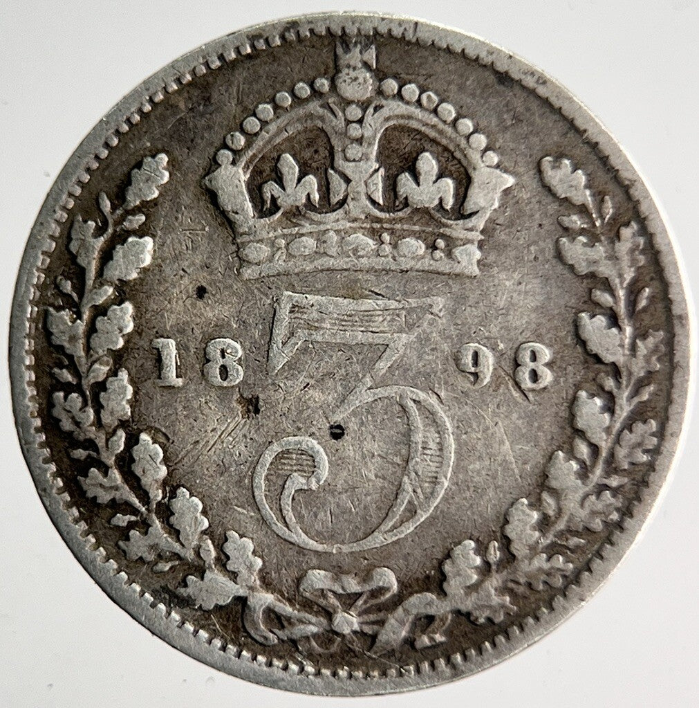 1898 Veiled Head Victoria Threepence Silver Coin | Collectable Grade | a4026