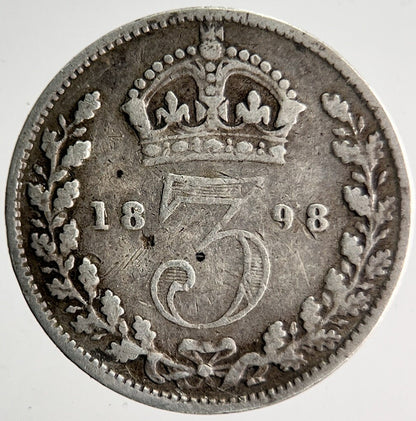 1898 Veiled Head Victoria Threepence Silver Coin | Collectable Grade | a4026