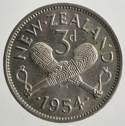 1954 New Zealand Threepence Coin | Very Fine Grade | a9823