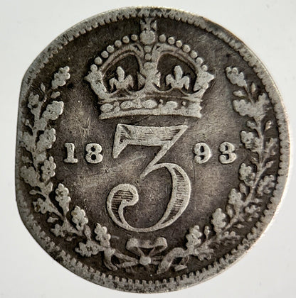 1893 Veiled Head Victoria Threepence Silver Coin | Collectable Grade | a4004