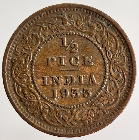 1933 India 1/2 Half Pice Coin | Fine Collectable Grade | a923