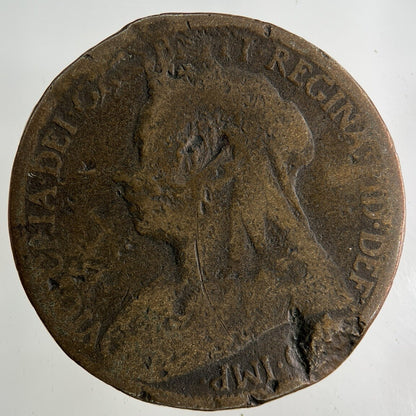 1896 Victoria One Penny Coin | Worn Grade