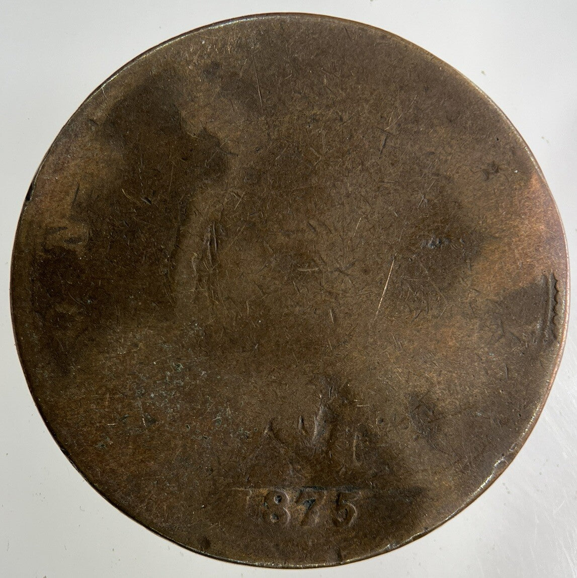 1875 Victoria One Penny Coin | Worn Grade