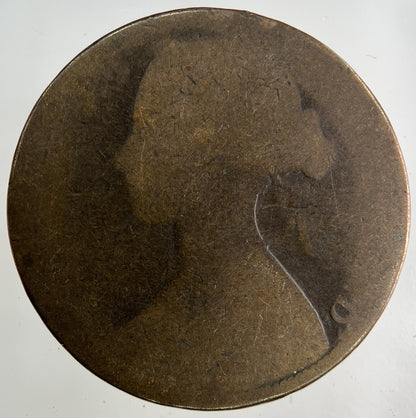 1862 Victoria One Penny Coin | Worn Grade