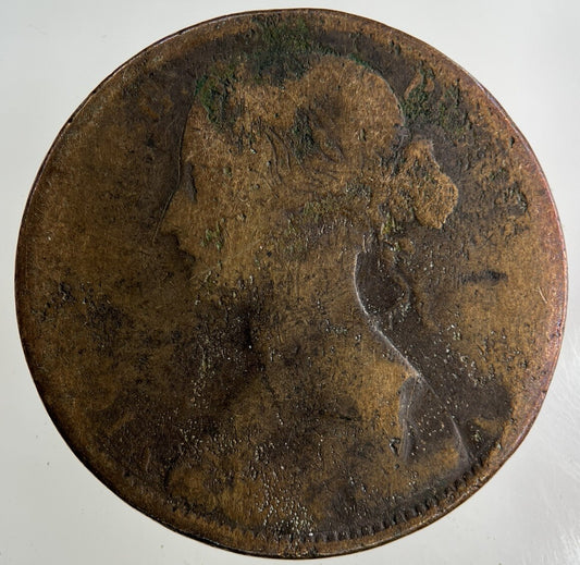 1863 Victoria One Penny Coin | Worn Grade