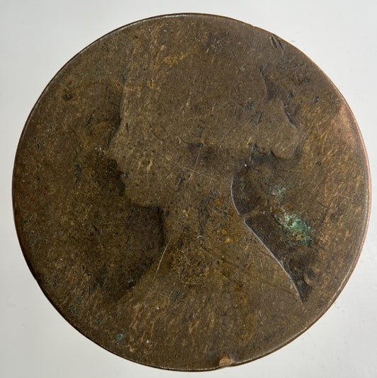 1862 Victoria One Penny Coin | Worn Grade