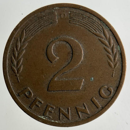 1961 Germany 2 Pfennig Coin | Fine Collectable Grade