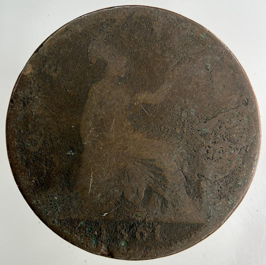 1861 Victoria One Penny Coin | Worn Grade