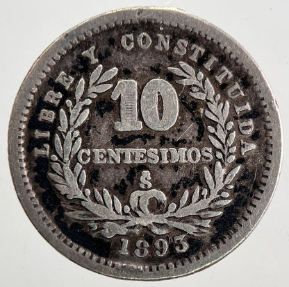 1893 Uruguay 10 Silver Centesimos Coin | Fine Collectable Grade | a9858