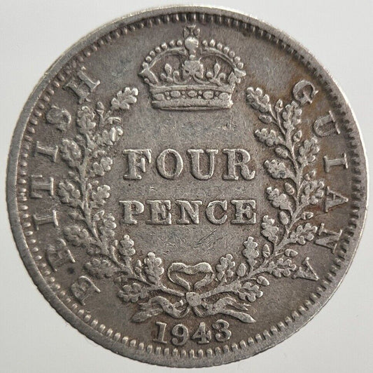 1943 Belize British Guiana Four-Pence Silver Coin | Fine Collectable Grade
