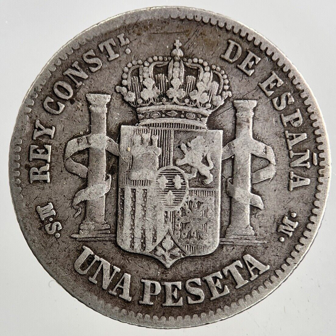 1885 Spain 1 Una Peseta Silver Coin | Fine Collectable Grade