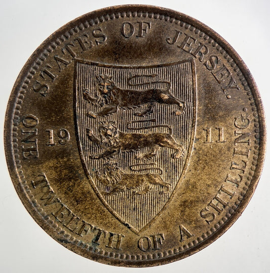 1911 Jersey 1/12 Shilling Coin | Very High Grade | a9604