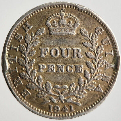 1941 Papua New Guinea Four-Pence Silver Coin | Fine Collectable Grade | a4107