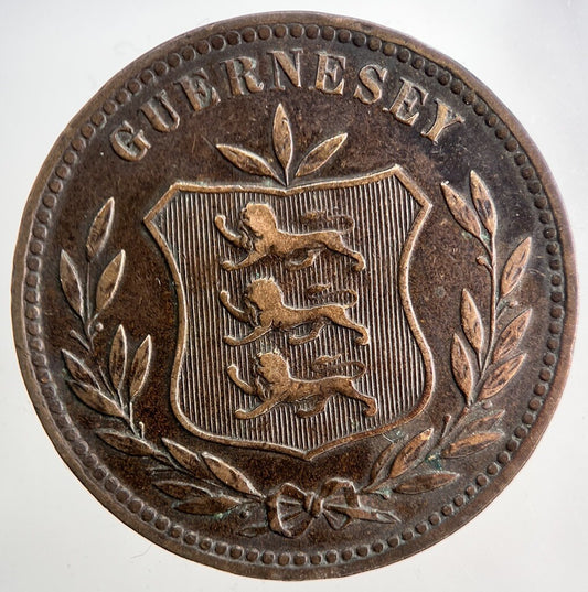 1902 Guernsey 8 Doubles Coin | Fine Collectable Grade | a5717