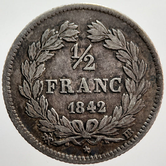1842 France 1/2 Franc Silver Coin | King Luis | Collectable Grade