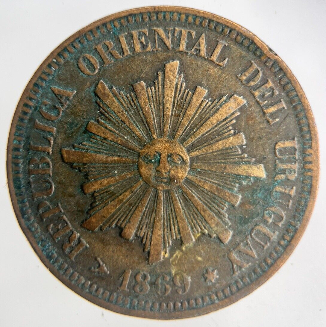 1869 Uruguay 2 Centesimos Coin | Fine Collectable Grade