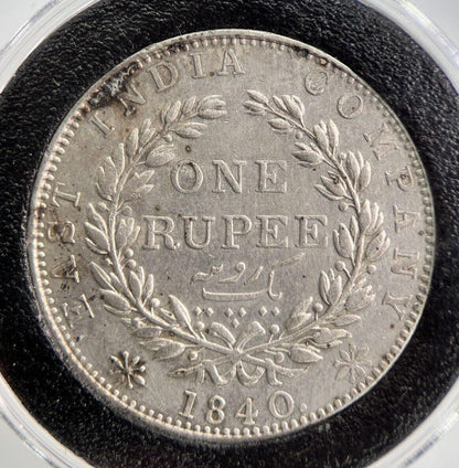 1840 East India Company Rupee Silver Coin + COA | Very High Grade | a2194