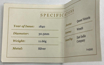 1840 East India Company Rupee Silver Coin + COA | Very High Grade | a2194