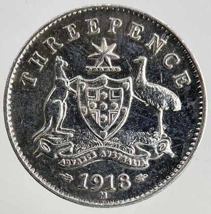 1918-M Australia Threepence Silver Coin | Fine Collectable Grade