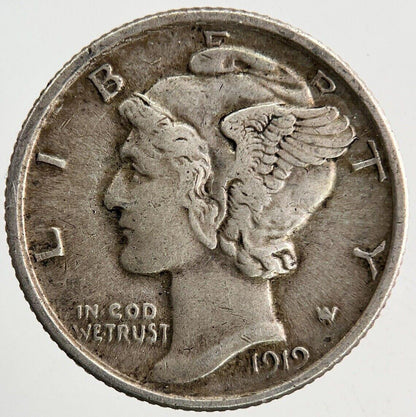 1919 US USA Mercury Dime Silver Coin | Fine Collectable Grade