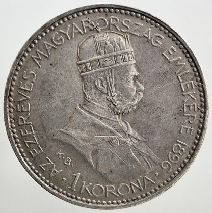 1896 1 One Korona | Hungary Silver Coin | Fine Collectable Grade | a1006