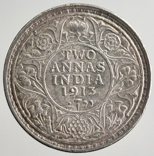 1913 India 2 Two Annas Silver Coin | Very High Grade | a8012